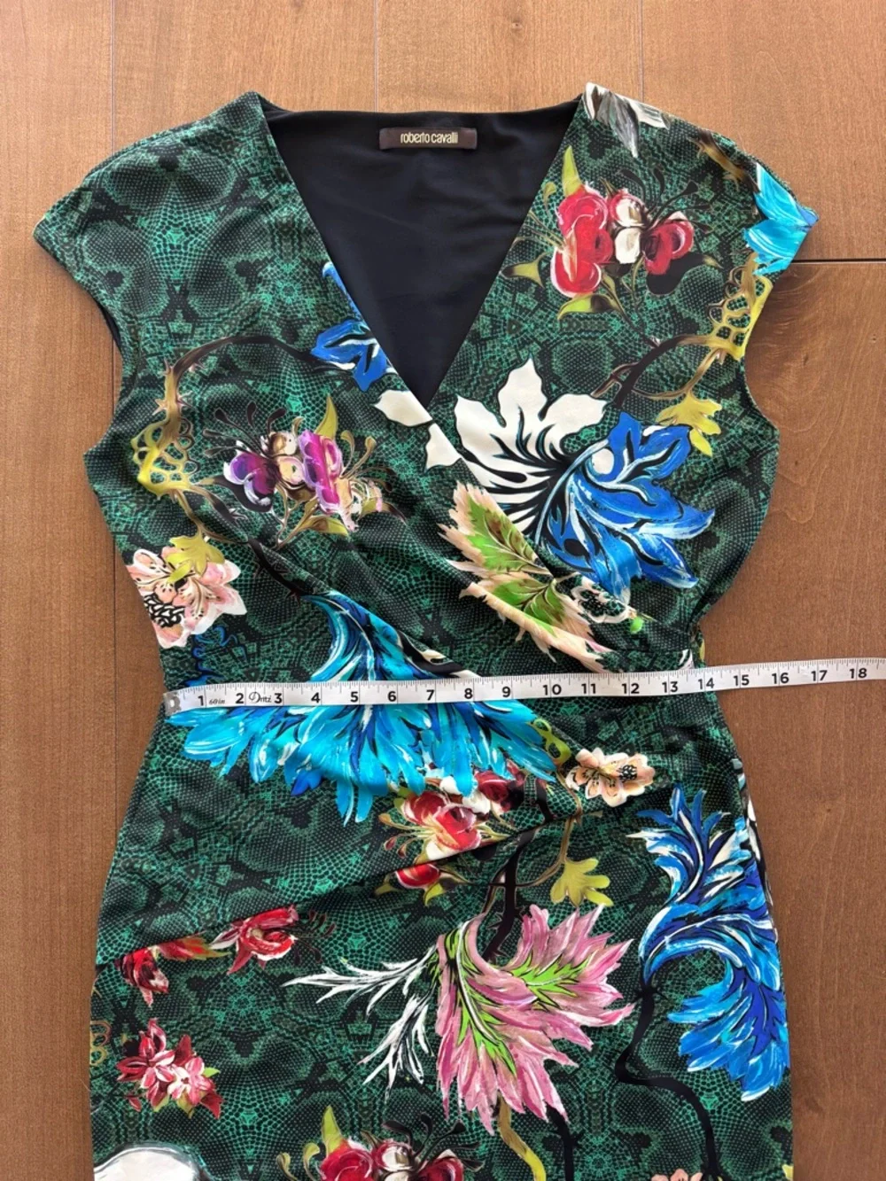 Roberto Cavalli Green Floral-Print V-Neck Midi Dress - Picture 8 of 11